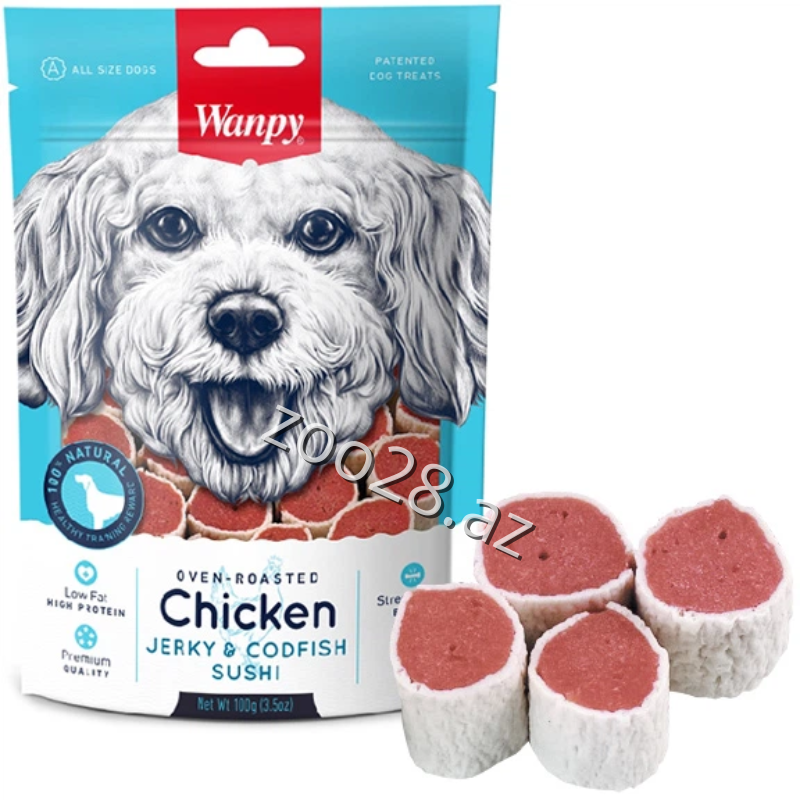 Wanpy Chicken Jerky and Codfish Sushi ,100 gr - İtlər | Zoo28.az