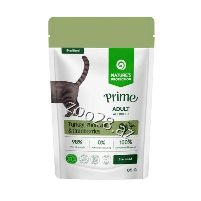 Natures Protection Prime Qısırlaşmış Pişiklər Üçün Hindquşu,Qırqovul Və Qaragilə, 85 qr - Pişiklər | Zoo28.az