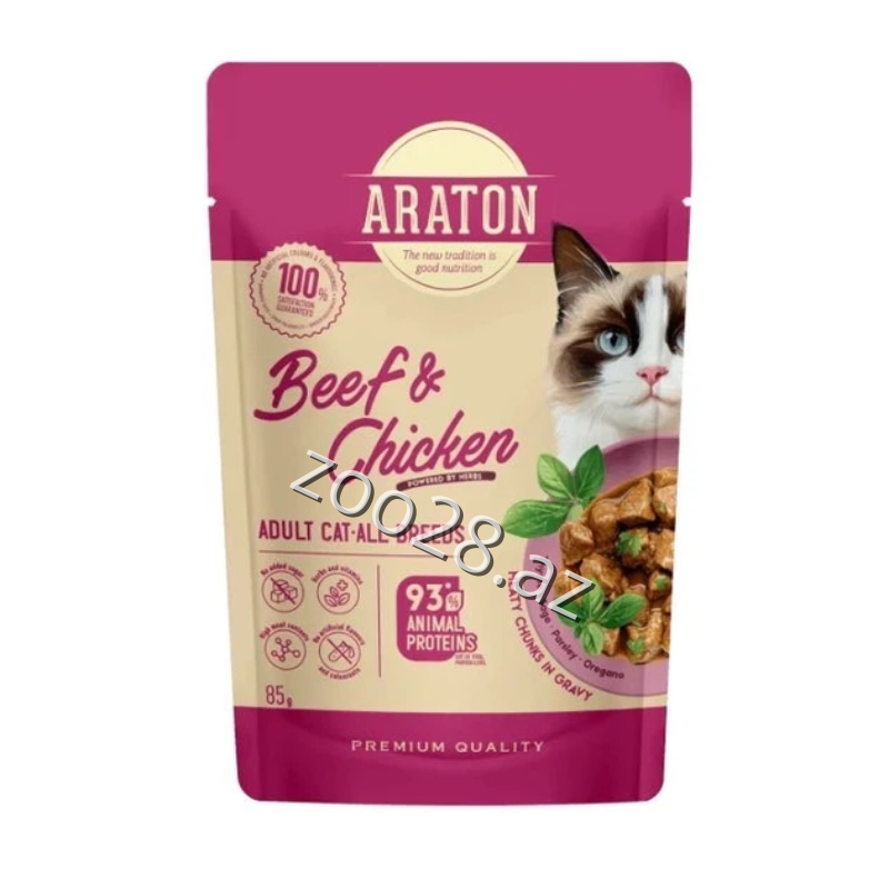 Araton Yetkin Pişiklər Üçün Mal Və Toyuq İlə, 85 qr - Pişiklər | Zoo28.az