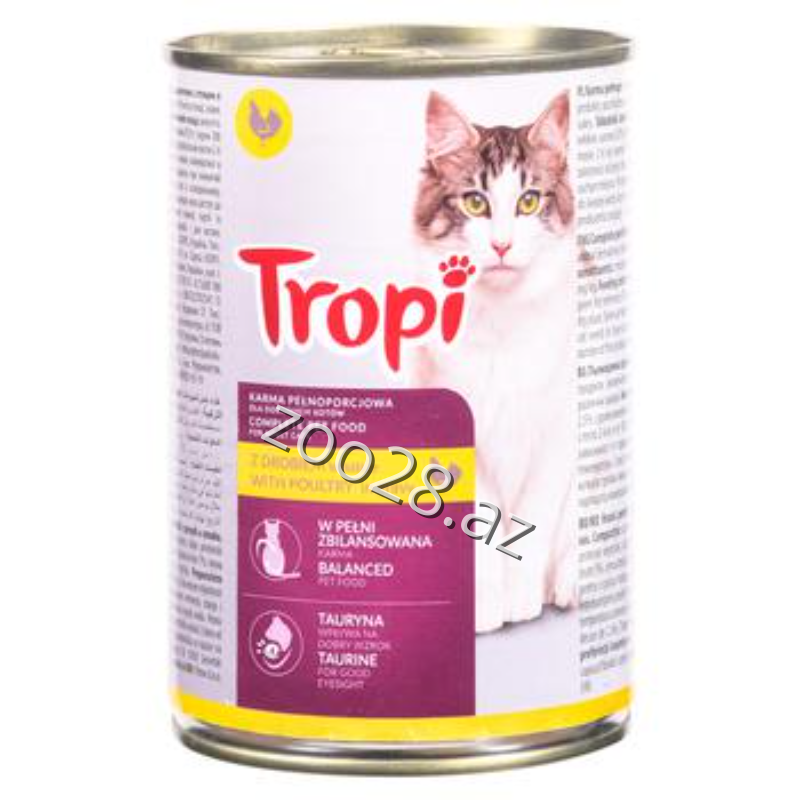 Tropi Pişiklər Üçün Toyuq Əti İlə, 415 qr - Pişiklər | Zoo28.az