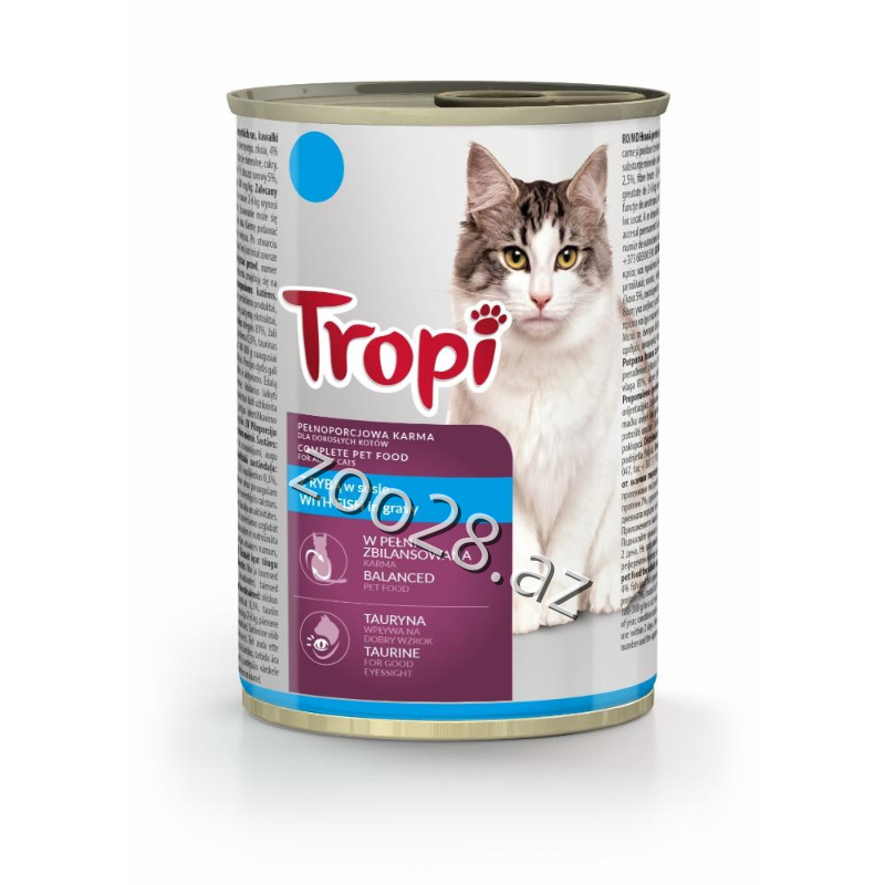 Tropi Pişiklər Üçün Balıq Əti İlə, 415 qr - Pişiklər | Zoo28.az