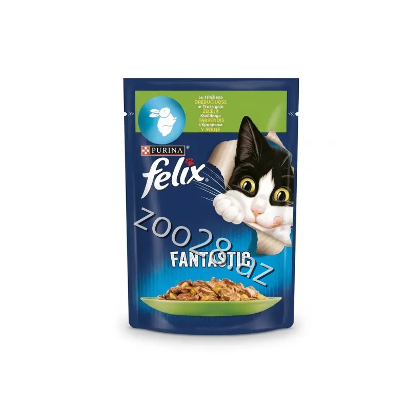 Felix Fantastic Dovşan Əti İlə Jele, 85 qr - Pişiklər | Zoo28.az